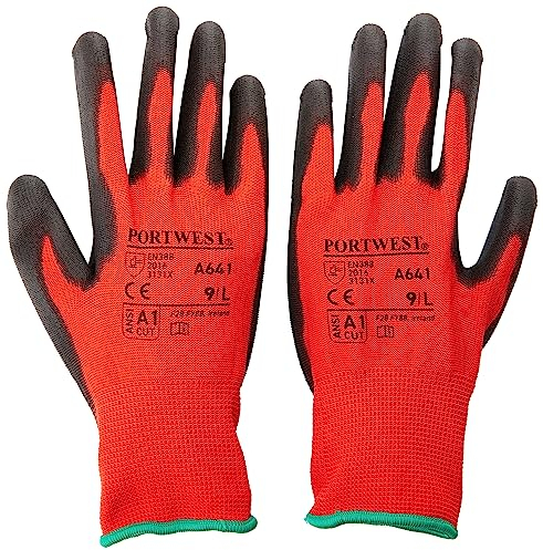 Portwest Red - PU Glove, Size: L, Colour: Red/Black, A641R8RL