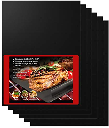 6 Pack Oven Liners Oven Mats for Bottom of Oven, 16x13inch BBQ Liners BBQ Grill Mats Reusable Non-Stick Teflon Baking Oven Mats Barbecue Grill Sheets for Gas Charcoal Grill, BPA Free