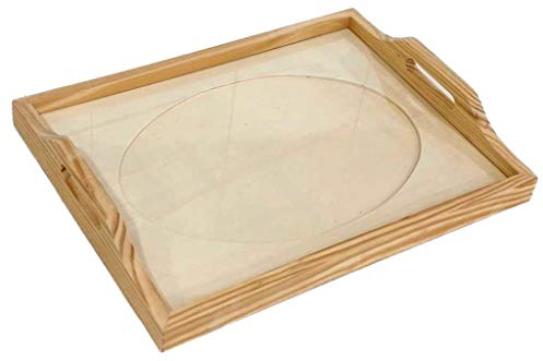 Bandeja Cristal para labores. Interior Ovalado. En Madera en Crudo, para Pintar. Medida Exterior (Ancho/Fondo/Alto): 43 * 33 * 7 cms. Medida Interior passepartout 33 * 23 cms