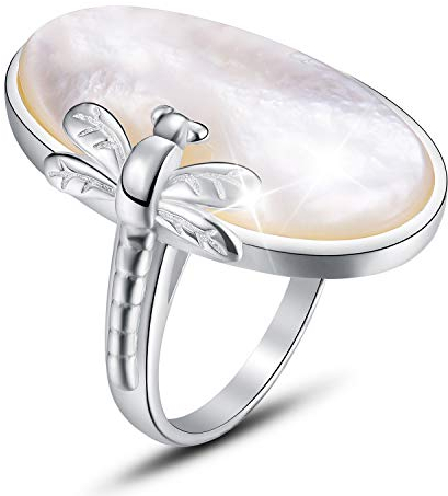 Springlight ✦ Valentinstag Damen Ring Natürliche Schale Ring mit Libelle Tier Offener Ring S925 Sterling Silber Handgemachte Ringe Schmuck Damen Geburtstagsgeschenk für Frauen.