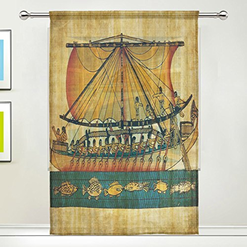 Use7 Vorhang mit alten ägyptischen Schiffen, Fenster und Fenstern, 139,7 x 213,4 cm, 1 Stück, moderne Fensterbehandlung, für Kinder, Zuhause, Wohnzimmer, Esszimmer, Spielzimmer, Dekoration