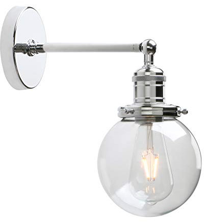 Yosoan Lighting Industrial Vintage Loft Bar Sconce Wall Lights Fittings, Globe Glass Shade Wall Lights for Bathroom Kitchen Island Bedroom Cafe Corridor Restaurant (Chrome)