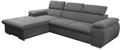 mb-moebel Ecksofa mit Schlaffunktion Eckcouch mit Bettkasten Sofa Couch L-Form Polsterecke für Wohnzimmer, Schlafsofa Sofagarnitur Wohnlandschaft - 284x196x99cm - NILUX (Dunkelgrau, Eckofa Links)