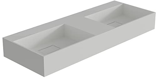 Double vasque murale en Solid Surface TWG231 - blanc mat - largeur sélectionnable, Largeur de la vasque:122 cm