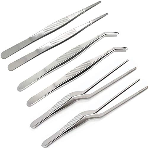 6 pinzas finas de acero inoxidable con puntas dentadas precisas para cocinar culinarias, 16 cm