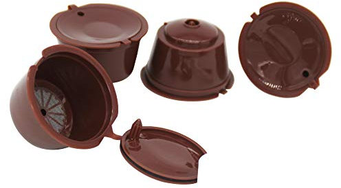 Lot de 4 filtres à café réutilisables pour capsules de café Dolce Gusto avec brosse (Blanc)