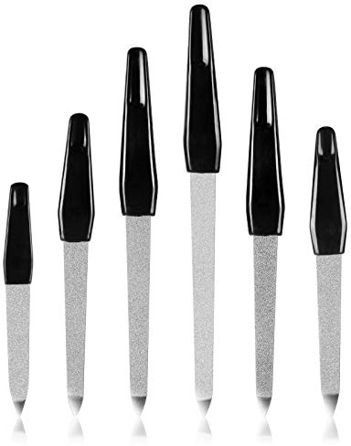 URAQT Limetta Unghie, 6 Pezzi Lime per Unghie in Acciaio Inossidabile Lavabile a Doppia Faccia a 6 Dimensioni, Tampone Unghie Metallo con Manico Lungo per Cura Unghie Manicure Pedicure
