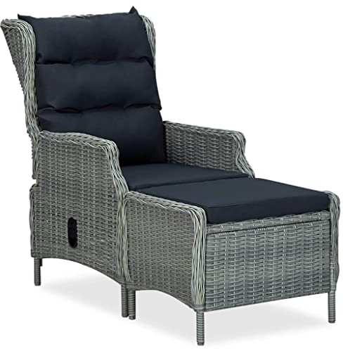 vidaXL Gartensessel mit Fußhocker Liegefunktion Verstellbar Geflechtsessel Gartenstuhl Stuhl Gartenmöbel Rattansessel Poly Rattan Hellgrau