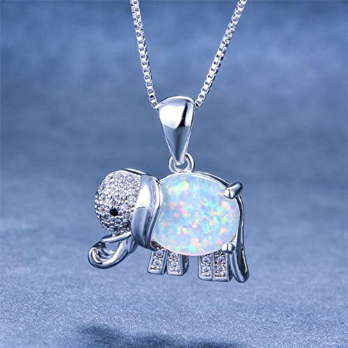 DAOMEI Boho Weiblicher Elefant Tier Anhänger Halskette Mode Silber Farbe Halsketten Für Frauen Boho Blau Weiß Feueropal Halskette