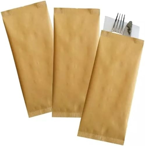 100 bolsas para cubiertos de papel de paja habana 11 x 24 desechables con servilleta doble velo – Sobres de papel para cubiertos, cuchillos, tenedores, cucharas, para bares, pizzerías, restaurantes