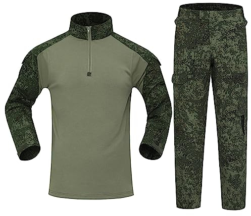 Tarnanzug Herren Paintball Combat Shirt Taktische Hose Langärmlige mit 1/4 Reißverschluss Militär Anzug Outdoor Camouflage Jagdbekleidung BDU Taktisch Uniform