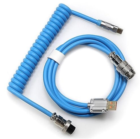 DucKey Coiled Cable, With RGB Indicator Detachable Aviator USB-C Cable For Mechanical Keyboard (Color : Blue)
