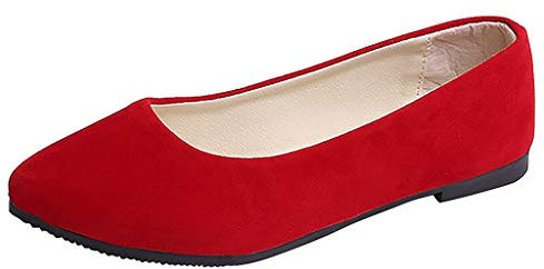 Women’s Flats Shoes Comfortable Suede Pointed Toe Slip On Casual Ballet Flats Dress Shoes Ladies Cute Dolly Shoes Red, 7 UK