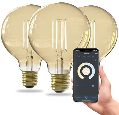 CALEX Smart LED Lampe, E27, G95, Gold Filament, warmweißes Licht, dimmbar, WLAN App- & Sprachsteuerung, 3er Pack