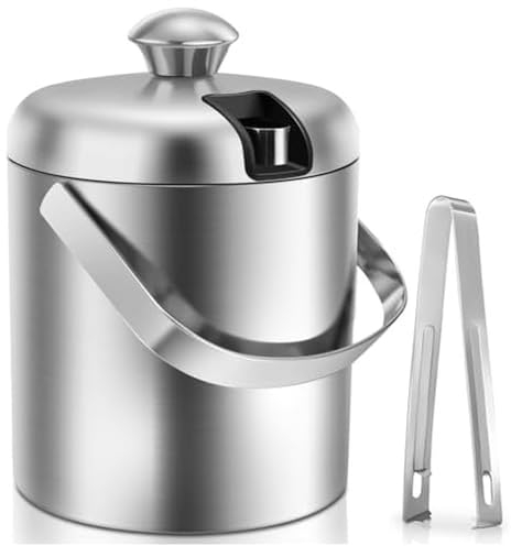 Sailnovo Eiskübel mit Deckel, Zange – Edelstahl hält Eis länger gefroren – ideal für Cocktailbar, Partys, Kühlen von Wein, Champagner – 2 l (Edelstahl)