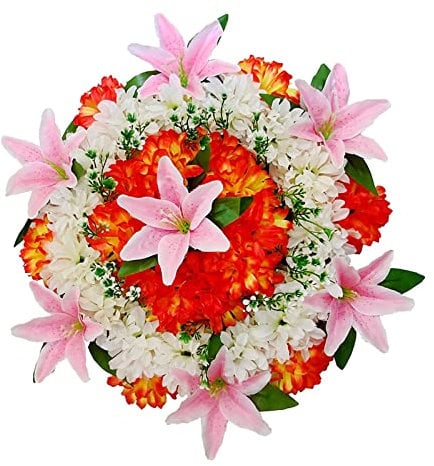 Konstgjorda Kyrkogårdsblommor, Kyrkogårdskrans Konstgjord Sorggirland, Begravningshyllningsminnesmärke Falsk Sorgkrans för Kyrkogårdsminnesdekor (Pinks)