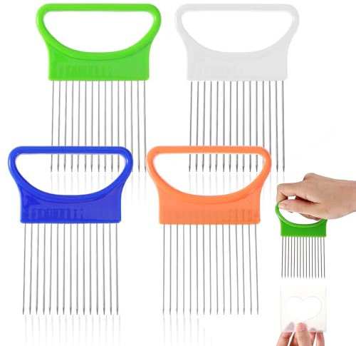Sibba Affettatrice per Cipolle 4 Pezzi in Acciaio Inox per Tagliare Cipolle e Tritacarne Tritatutto Utensile da Cucina Riutilizzabile Pettine per Frutta (10,5 x 7,6 x 0,9 cm)