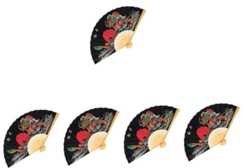 HOLIDYOYO 5pcs Modern Wall Decor Large Chinese Fan Wall Hanging Wooden Folding Hand Fan Pendant for Living Room