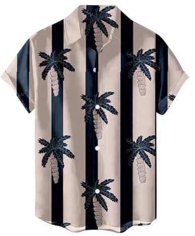 Mens Shirts, Men's Shirts Long Sleeve Regular Fit Wedding Dress Shirt Formal Business Contrast Colour Casual Shirts with Pocket Tropical Print Hawaii Outfits Basic (Khaki, M)