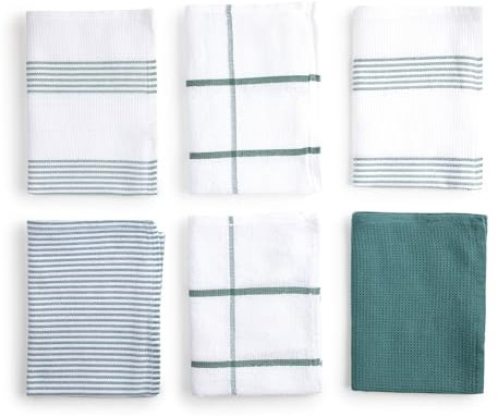 BOSKIMO Paños de Cocina Algodón Premium – Pack de 6 Trapos de Cocina Microfibra y Rizo, Trapos Cocina Algodón Absorbentes, Paños de Limpieza Color Verde Natural