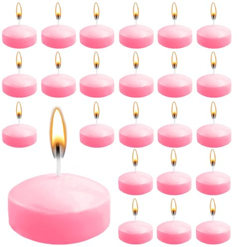 ZITUZY 24 Stück Rosa Schwimmkerzen, 5cm UnparfümierteSchwimmkerzen, für Hochzeitspool, Valentinstagbadewanne, Abendessen, Weihnachtsdekoration (Rosa)