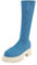 Stivali invernali con suola spessa, lavorati a maglia, stivali lunghi, stivali da donna, stivali lunghi, punta tonda elastica, tacco medio alto da donna, taglia 45, Blu, 41 EU