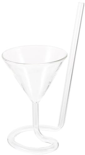 Healifty Verre à Cocktail Spirale avec Paille Gobelet à Vin Transparent à Longue Queue pour Barbecue et Usage Verre Original pour Cocktails et Boissons