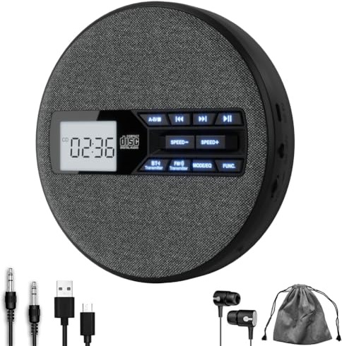 Koolenry Portable Cd Player with Bluetooth Ith Dual Speakers and Anti Skip,CD,Dual Bluetooth,FM Transmission,USB,AUX
