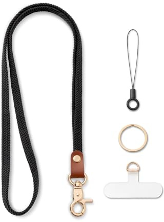 Schlüsselband zum Umhängen Schlüsselanhänger Lang Lanyard Gold Schwarz | 48 cm Geflochten Elastisch Schlüsselkette Schlüsselbänder zum Umhängen Langer Lehrer Ausweishülle für Schlüssel Handy Lanyard
