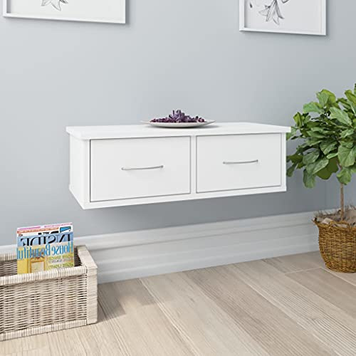 QZZCED Wandregal mit Schubladen aus Sperrholz, 60 x 26 x 18,5 cm, schwebendes Regal mit 2 Schubladen für Aufbewahrung und Organisation zu Hause, ideal für Flur, Wohnzimmer