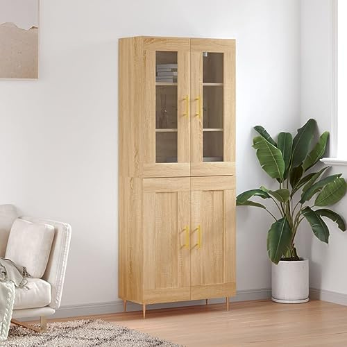Owoxanthellate Highboard Sonoma Eiche 180 cm Kommode mit Glas & Metallfüßen, Stauraum Schrank für Wohnzimmer Flur Schlafzimmer klein schmal Modernes Design