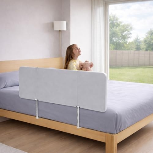 Jayseuw Rausfallschutz Bett 120 cm, Klappbar Bettgitter Rausfallschutz, Höhenverstellbar Bettschutzgitter, Einfache Montage ohne Werkzeug, Tragbar für Reisen, Grau