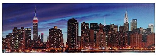 Mendler LED-Bild, Leinwandbild Leuchtbild Wandbild, Timer MVG-zertifiziert - 120x40cm New York, flackernd