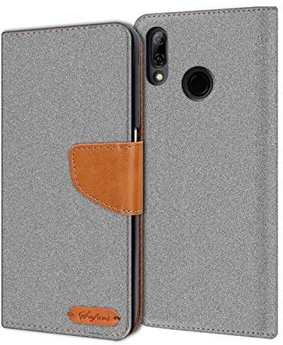 Verco für P20 Lite Hülle, Schutzhülle für Huawei P20 Lite Tasche Denim Textil Book Case Flip Case Klapphülle, Grau