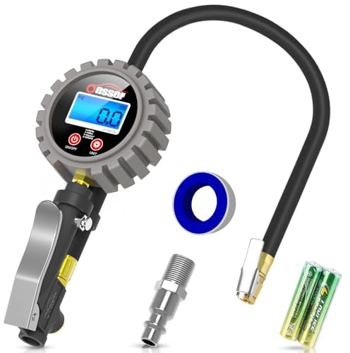 Oasser Tyre Pressure Gauge Tyre Inflator with Pressure Gauge Digital LCD Display 255PSI with Brass Air Chuck Dual Head Air Chuck 1/4 Inches NPT Quick-Connect Male Fitting P5