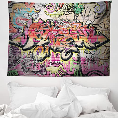 ABAKUHAUS urban Graffiti Wandteppich, surreal Malerei aus Weiches Mikrofaser Stoff Waschbar ohne Verblassen Digitaldruck, 150 x 110 cm, Lila Beige