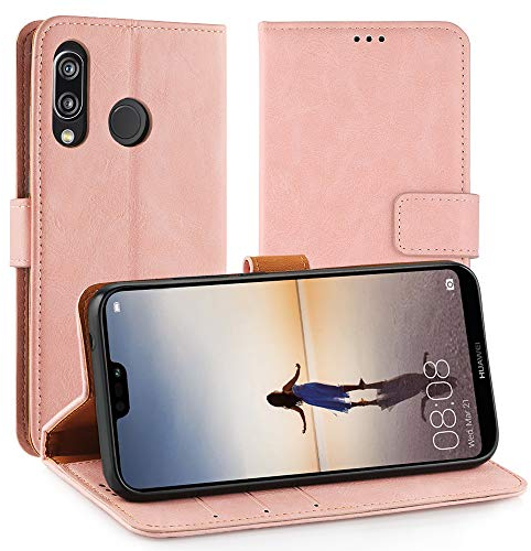 Simpeak Hülle Kompatibel mit Huawei P20 Lite [5,84 Zoll], Handyhülle Kompatibel für P20 Lite Leder Flipcase [Kartensteckplätze] [Stand Feature] [Magnetic Closure Snap] - Pink