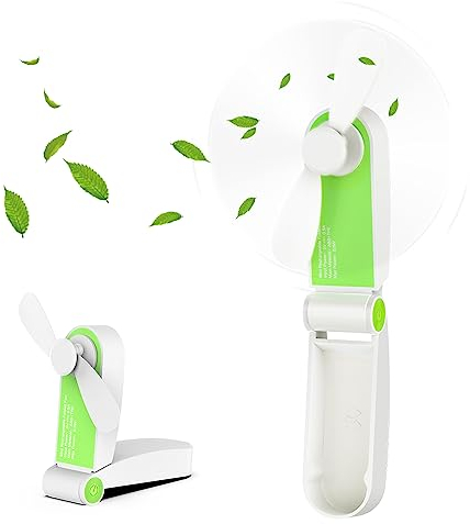Hianjoo Mini Handheld Fan, Soft Blade Small Handy Fan for Kids Girls Boys Portable Rechargeable Folding Pocket Fan with Adjustable 2 Speeds USB Cable for Home Office Travel Outdoor - Green