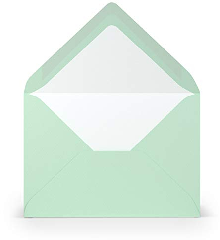 PAPERADO 50 Briefumschläge Mint gerippt Eukalyptus Hell-Grün - 100 g/m² Kuvert Ohne Fenster 11,4 x 16,2 cm - Umschläge mit Nassklebung spitze Klappe