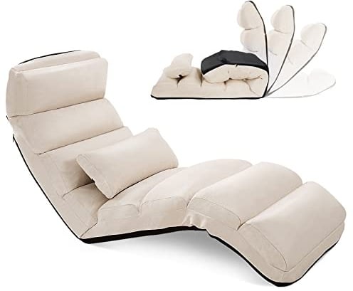 COSTWAY Relaxliege klappbar, Bodenstuhl mit Verstellbarer Rückenlehne, Bodenliege mit Schlaffunktion, Bodensofa, Bodensessel für Gaming, Schlafen, Lesen, Beige