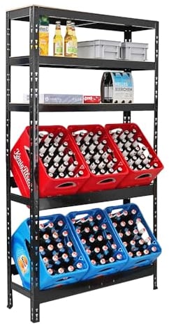 PROREGAL Getränkekistenregal Bodensee 6 Kisten mit 3 Ablagen Schwarz | HxBxT 180x100x30 cm | freistehend Kistenständer Getränkeregal Wasserkistenregal Bierkistenregal