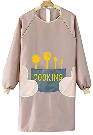 Kumquat Classic Fashion Aprons for Women Waterproof Oil Proof Long Sleeve Apron Smocks Overalls Adult for Home Furnishing Kitchen, Pink, One Size