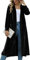 Yimoon Velvet Cardigan Jacket Open Front Lapel Collar Outerwear Sequin Duster Coat Velour Long Blazers for Women, Black, Small
