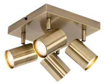 Qazqa Verstellbarer Deckenstrahler, Deckenspot - Jeana - Bronze, max. 7W, Geeignet für LED, 20cm, Quadratisch, 4-flammig, Ideal als Küche lampe und Wohnzimmerlampe