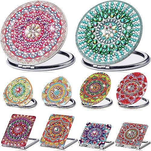 Weysat 10 Pcs Diamond Painting Compact Mirror DIY Pocket Purse Mirror with Diamond Painting Cover Crystal Diamond Painting Crafts Diamond Painting Art Kit for Adults Women Girls Kids (Mandala)