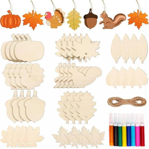 Holz Deko Hänger Herbst,96 Stück Herbst Basteln Kinder Holz,Herbst Holz Anhänger Deko,DIY Holz Herbst Deko,Pilz Kürbis Igel Ahornblatt Herbst Anhänger Holz Dekoration