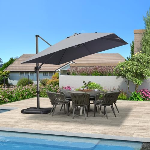 PURPLE LEAF Parasol Déporté 3 × 3 m avec Base Croisée, Parasol de Jardin Extérieur avec Manivelle, 8 Baleines en Aluminium Toile 240/GSM avec Protection UV, Réglable en Inclinaison, Gris clair