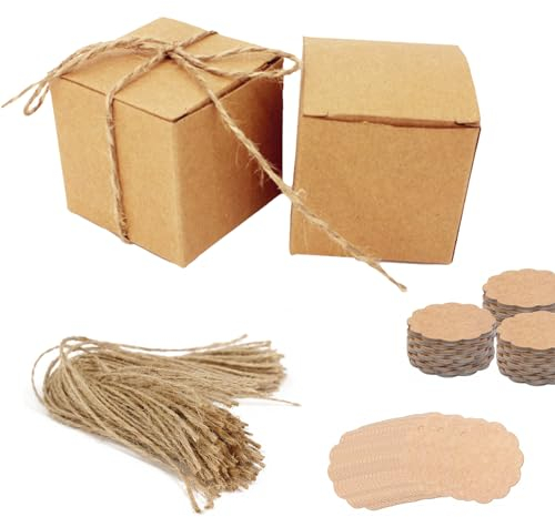 50 Stk Geschenkboxen Kraftpapier Set, Pralinenschachtel, Karton Schachteln 5 x 5 x 5 cm, Braun Pappschachteln mit Deckel, Geschenkbox Quadratisch für Geschenke, Party, Geburtstag, Hochzeit