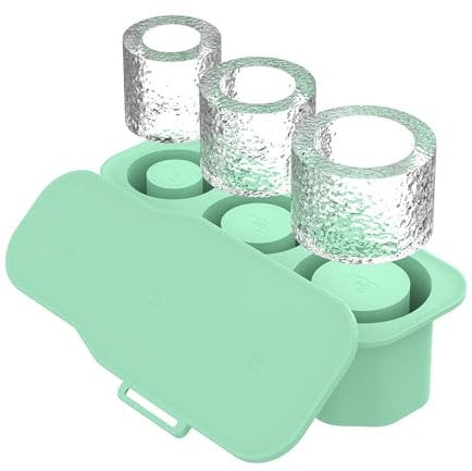 Silicone Ice Cube Maker for Stanley Cup Tumbler Ice Cube Tray 20-40oz with Lid for Making 3 Hollow Cylinder Kitchen Accessories for Freezer, Juice, Coffeee, Whiskey - Collapsible & Reusable (Green)