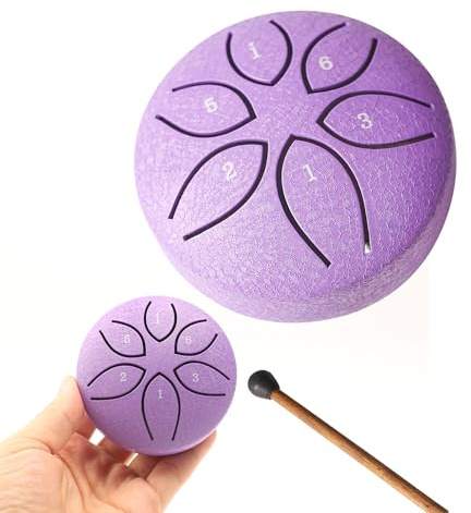 INGPARTNER Steel Tongue Drum Tundrum, 3 Zoll, 6 Töne, Handtrommeln mit Handpan-Trommelschlägel, Notenbuch, Klanginstrumente, Regentrommel für Musikalische Ausbildung, Unterhaltung, Meditation, Chakra